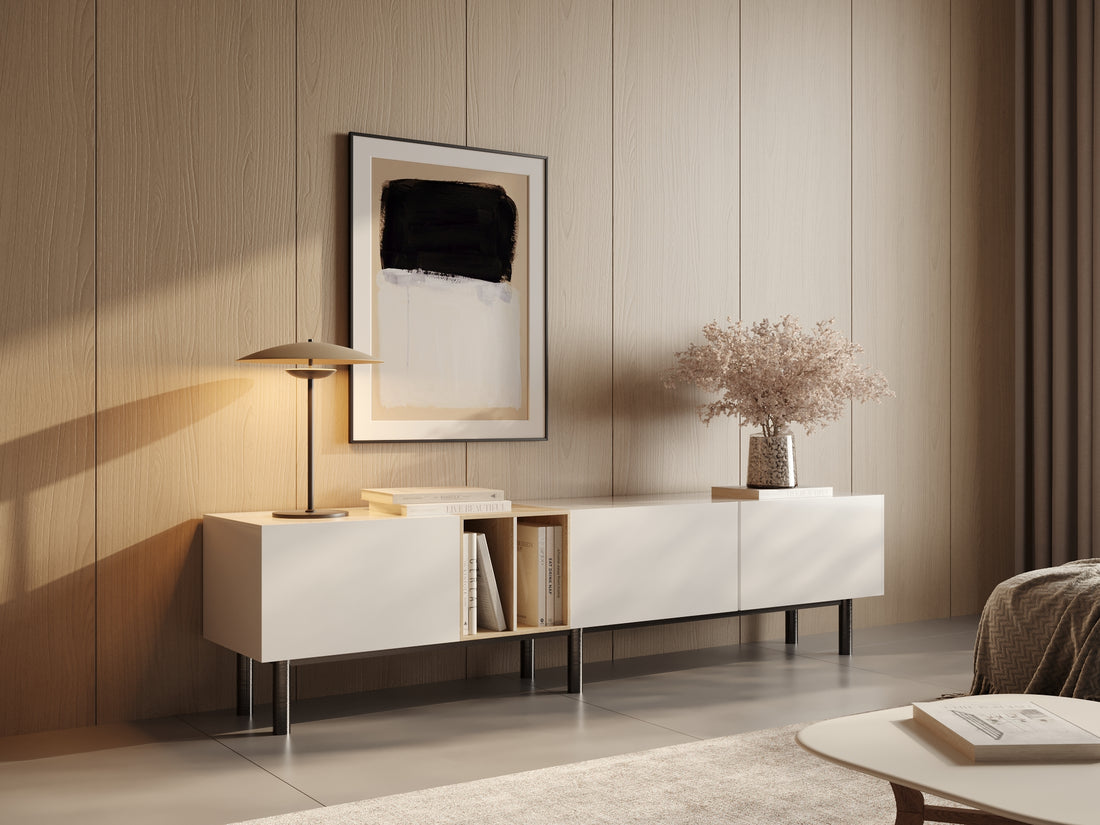 Newport  White & Oiled Wood Contrast TV Stand