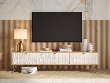 Malibu White & Gold Wood Hairpin TV Stand