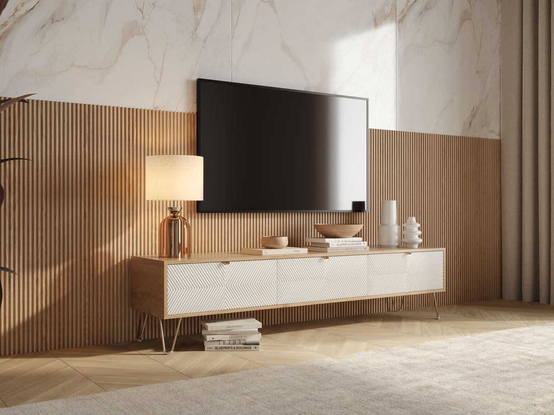 Malibu White & Gold Wood Hairpin TV Stand