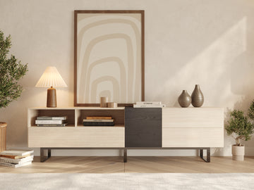 Hampton Light Wood & Black Accent TV Stand