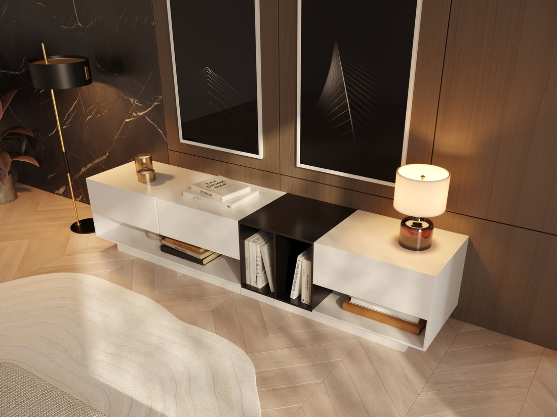 Brooklyn White & Black Wood Modern TV Stand