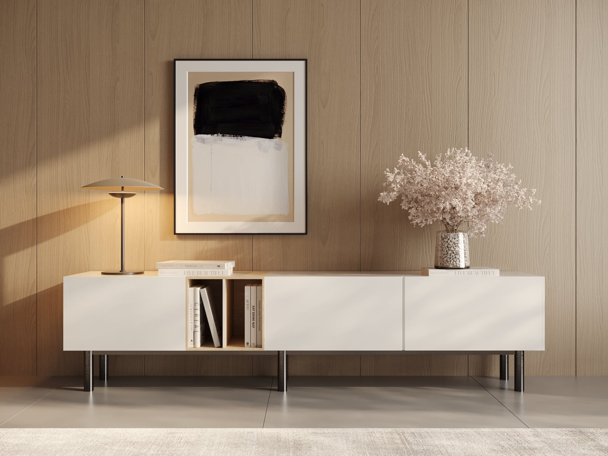 Newport  White & Oiled Wood Contrast TV Stand