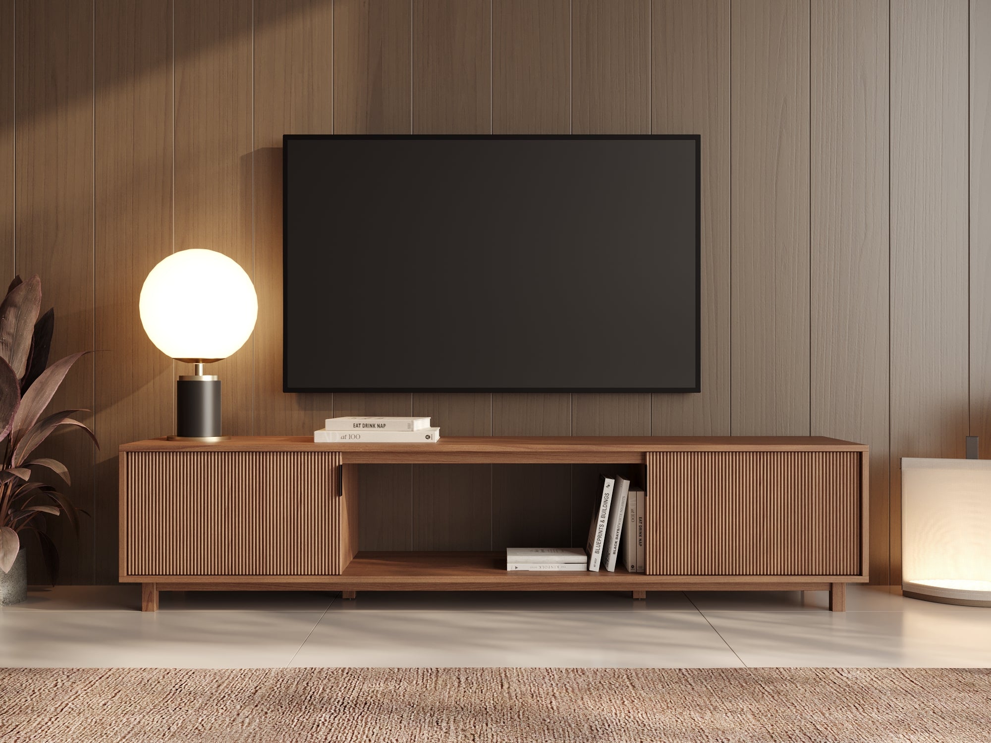 Charleston Grooved Wooden TV Stand