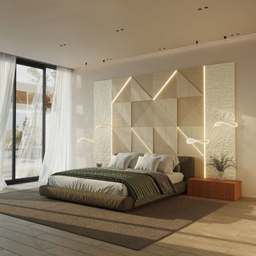 Geometric Shine Pre-Designed 96" x 144" x 1.5" Wall Panel Kit with LED Lighting